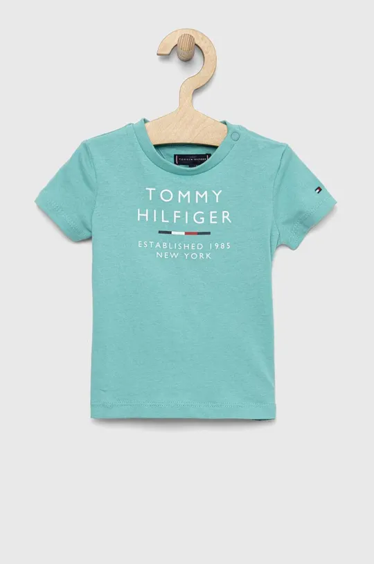 jasny turkusowy Tommy Hilfiger t-shirt bawełniany dziecięcy Chłopięcy