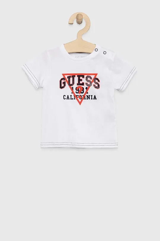 biały Guess t-shirt bawełniany niemowlęcy Chłopięcy