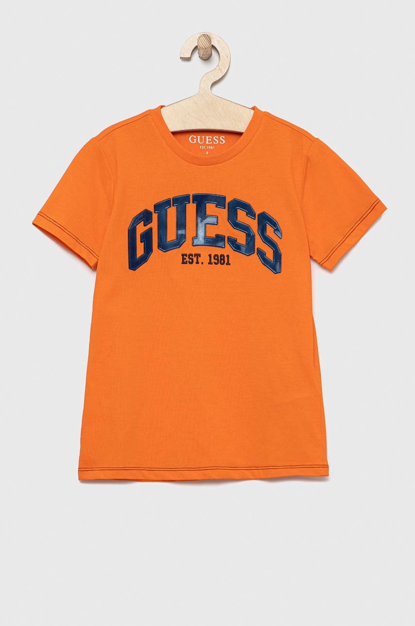 mandarynkowy Guess t-shirt dziecięcy Chłopięcy