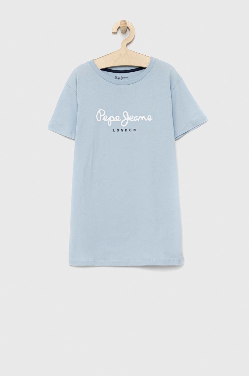 světle modrá Dětské bavlněné tričko Pepe Jeans PJL BJ Chlapecký