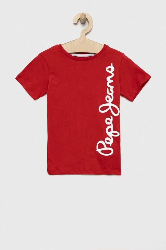 czerwony Pepe Jeans t-shirt bawełniany dziecięcy Chłopięcy