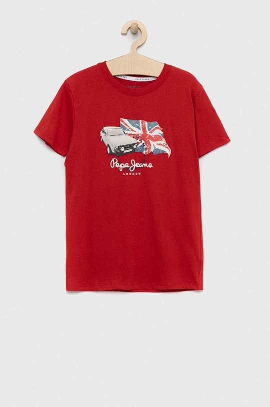 czerwony Pepe Jeans t-shirt bawełniany dziecięcy Chłopięcy