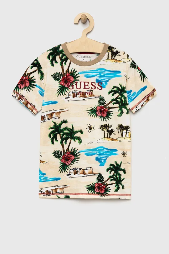 Otroška bombažna kratka majica Guess bež