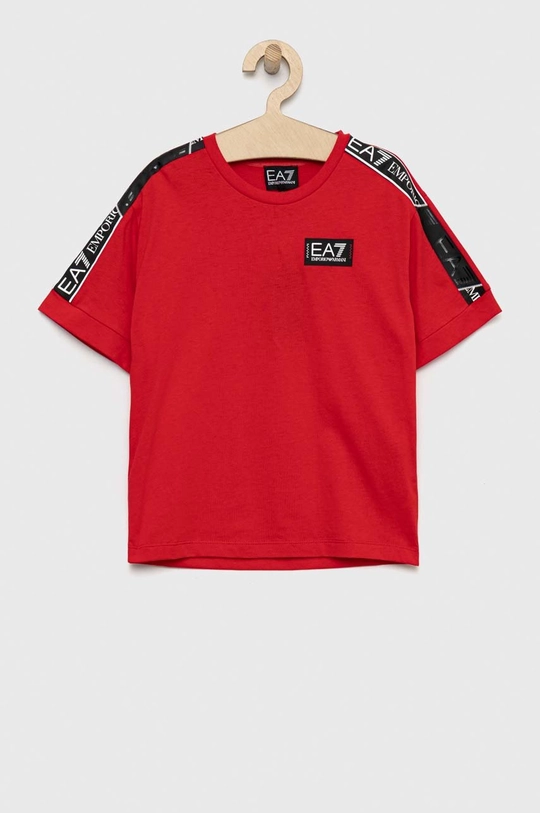 czerwony EA7 Emporio Armani t-shirt bawełniany dziecięcy Chłopięcy