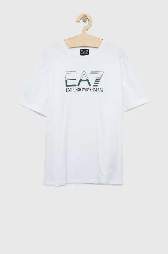 білий Дитяча бавовняна футболка EA7 Emporio Armani Для хлопчиків
