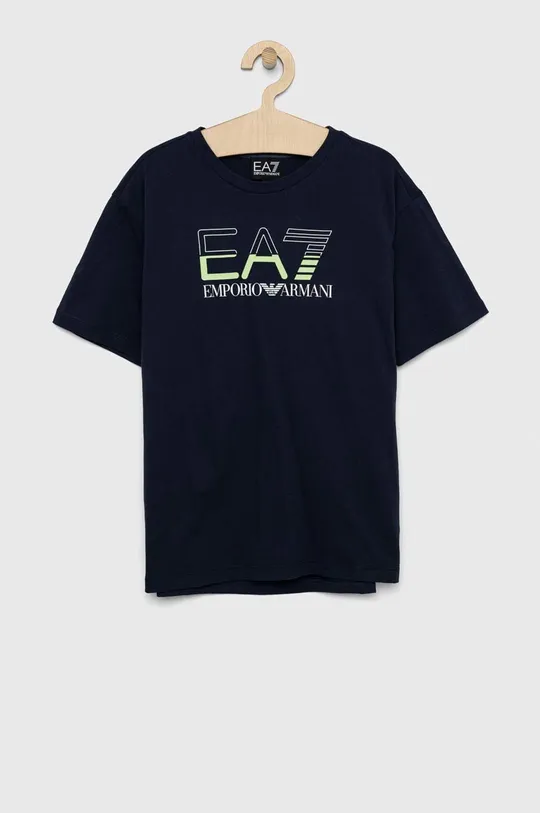 тёмно-синий Детская хлопковая футболка EA7 Emporio Armani Для мальчиков