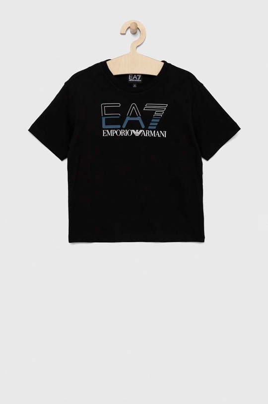 czarny EA7 Emporio Armani t-shirt bawełniany dziecięcy Chłopięcy