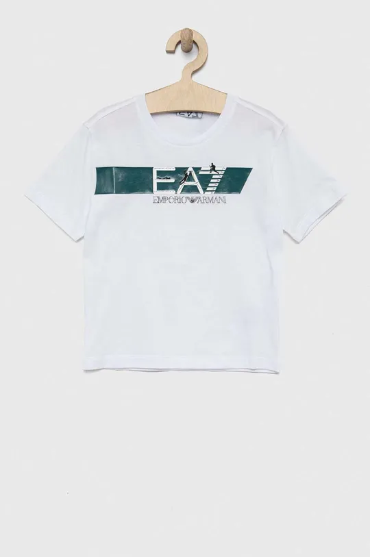 λευκό Παιδικό βαμβακερό μπλουζάκι EA7 Emporio Armani Για αγόρια