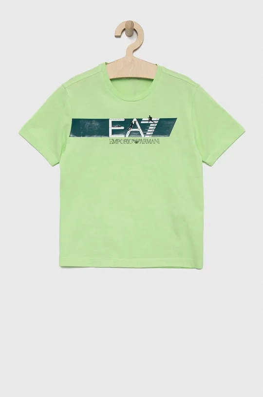 zielony EA7 Emporio Armani t-shirt bawełniany dziecięcy Chłopięcy