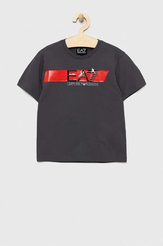 siva Otroška bombažna kratka majica EA7 Emporio Armani Fantovski