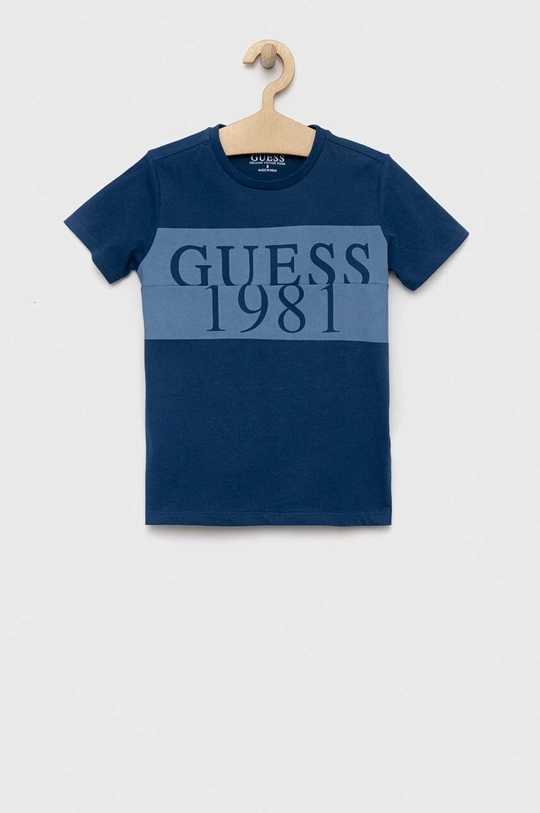 niebieski Guess t-shirt bawełniany dziecięcy Chłopięcy