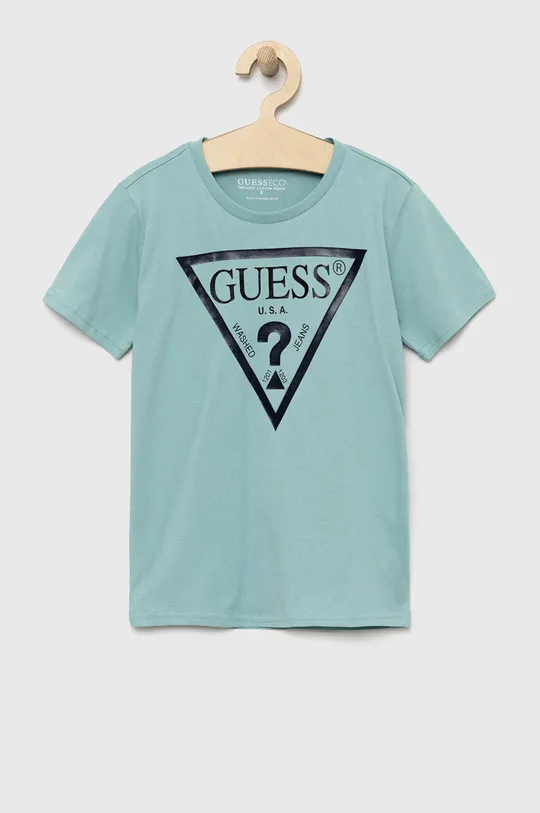 turkusowy Guess t-shirt bawełniany dziecięcy Chłopięcy
