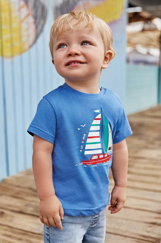 голубой Детская хлопковая футболка Mayoral Для мальчиков