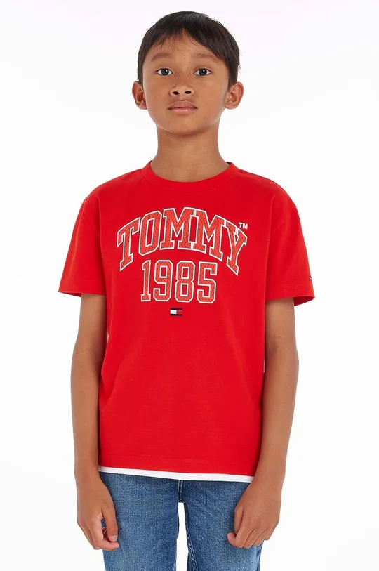 červená Detské bavlnené tričko Tommy Hilfiger Chlapčenský