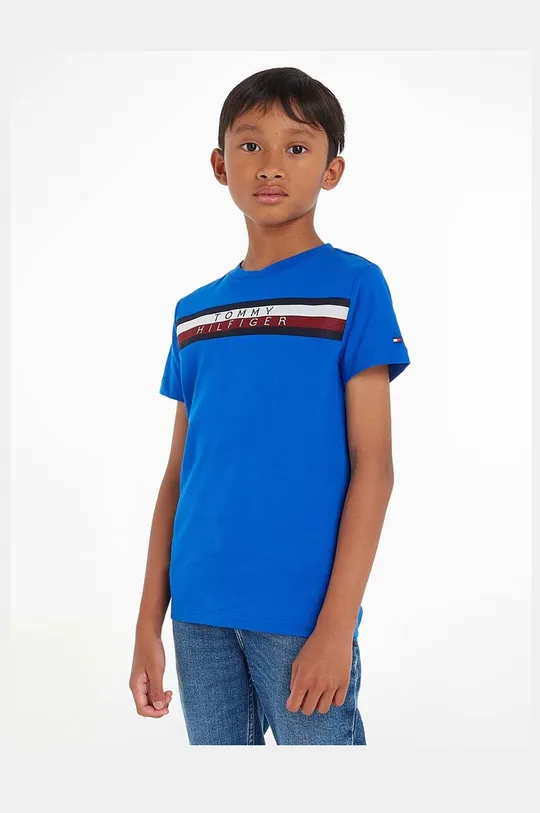 niebieski Tommy Hilfiger t-shirt bawełniany dziecięcy Chłopięcy