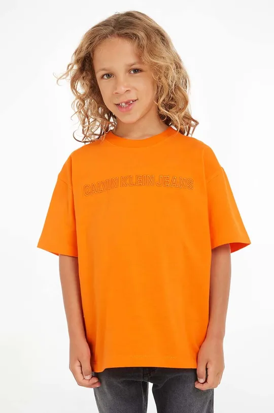 pomarańczowy Calvin Klein Jeans t-shirt dziecięcy Chłopięcy