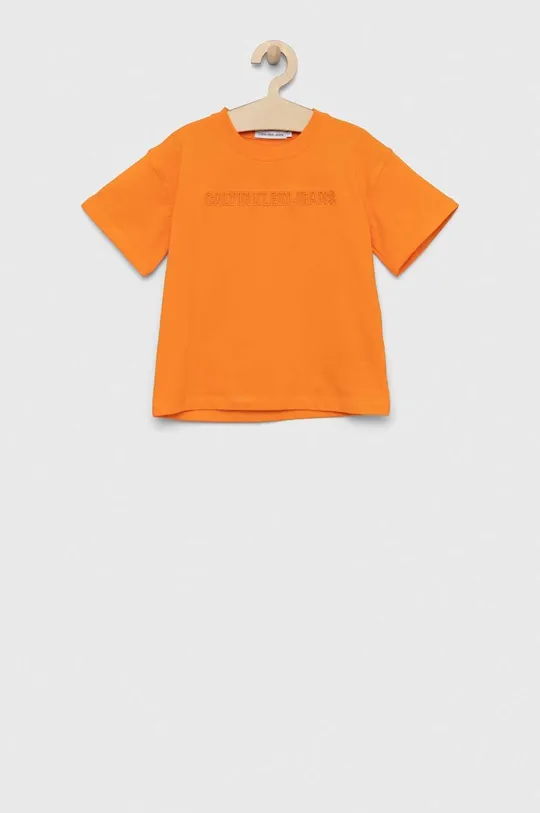 Παιδικό μπλουζάκι Calvin Klein Jeans πορτοκαλί