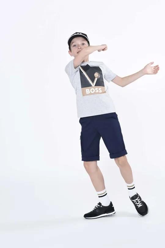 серый Детская хлопковая футболка BOSS Для мальчиков