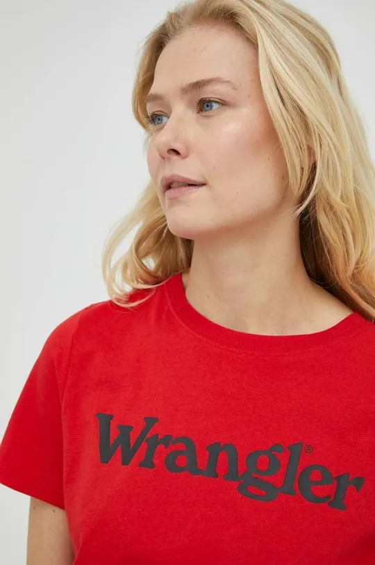 κόκκινο Βαμβακερό μπλουζάκι Wrangler