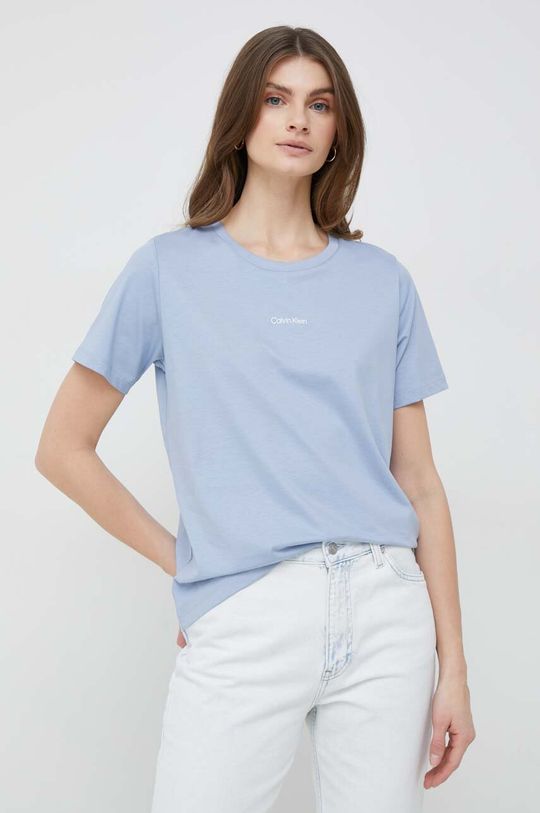 světle modrá Bavlněné tričko Calvin Klein Dámský