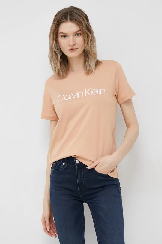 πορτοκαλί Βαμβακερό μπλουζάκι Calvin Klein Γυναικεία