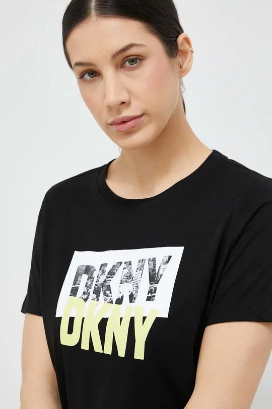μαύρο Βαμβακερό μπλουζάκι Dkny