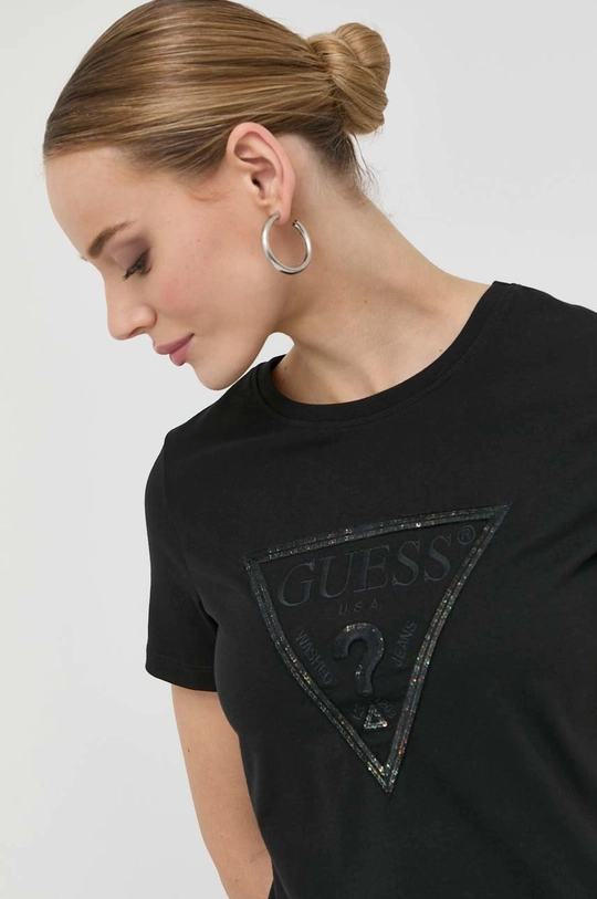 czarny Guess t-shirt bawełniany