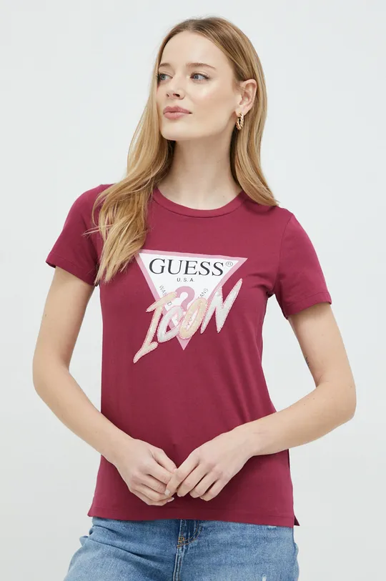 Bavlnené tričko Guess burgundské