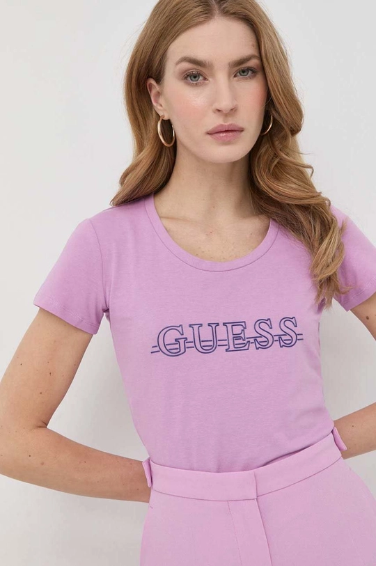 różowy Guess t-shirt Damski