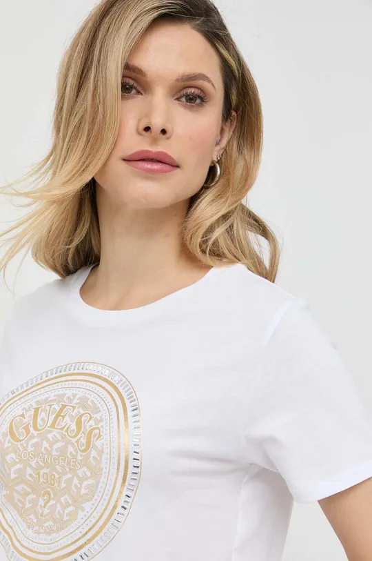 λευκό Βαμβακερό μπλουζάκι Guess Γυναικεία