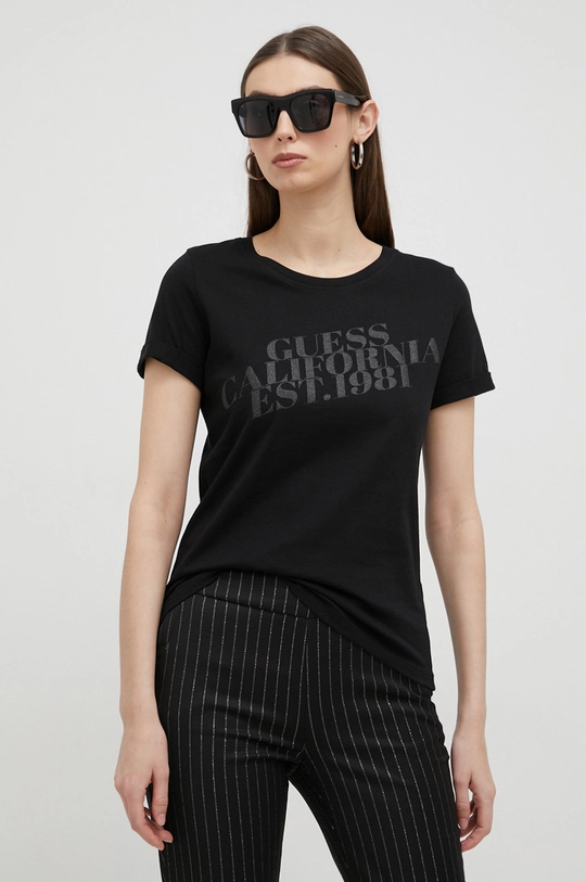 czarny Guess t-shirt bawełniany