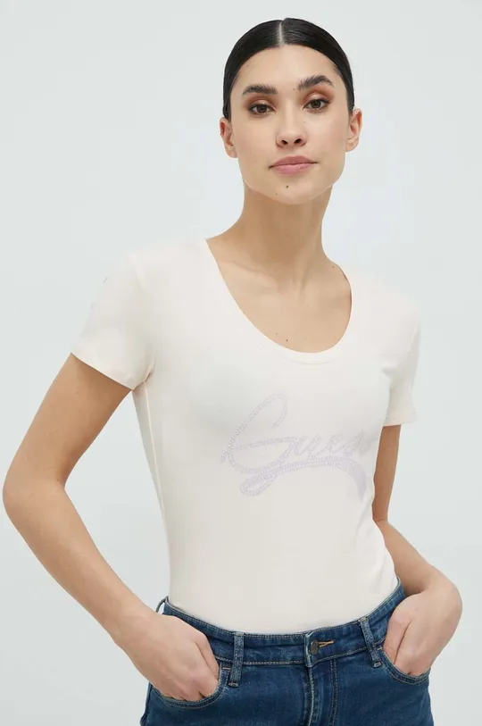 różowy Guess t-shirt Damski