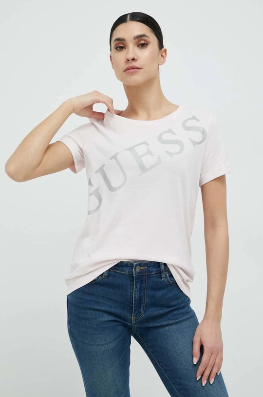 ροζ Βαμβακερό μπλουζάκι Guess Γυναικεία