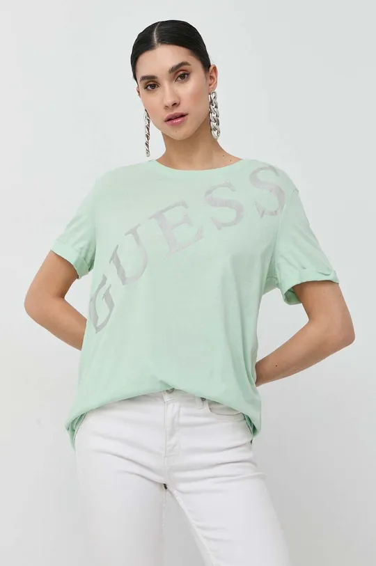 πράσινο Βαμβακερό μπλουζάκι Guess Γυναικεία