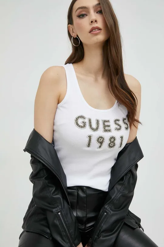 bijela Pamučni top Guess Ženski