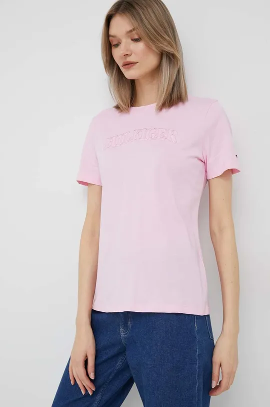 ροζ Βαμβακερό μπλουζάκι Tommy Hilfiger Γυναικεία