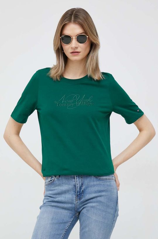 σκούρο πράσινο Βαμβακερό μπλουζάκι Tommy Hilfiger