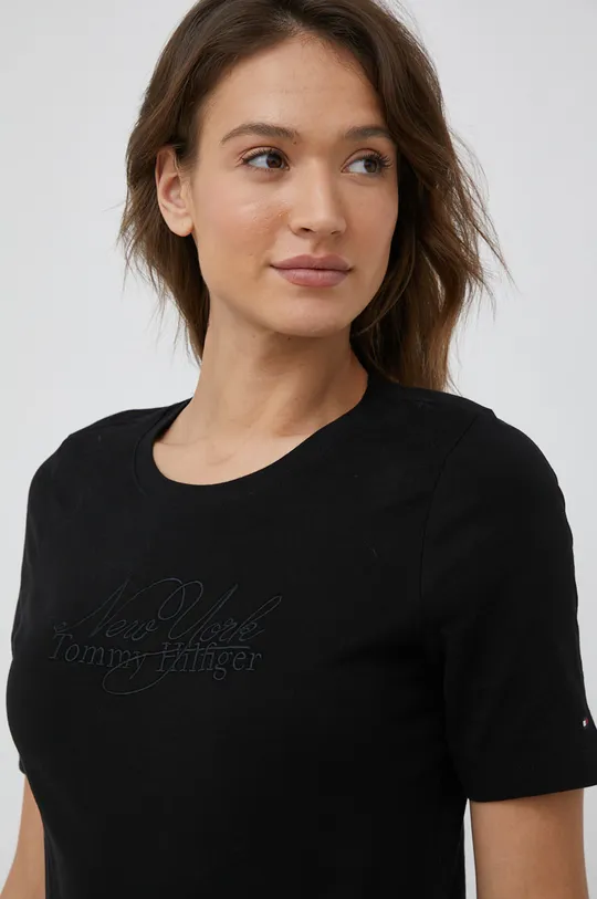 μαύρο Βαμβακερό μπλουζάκι Tommy Hilfiger Γυναικεία