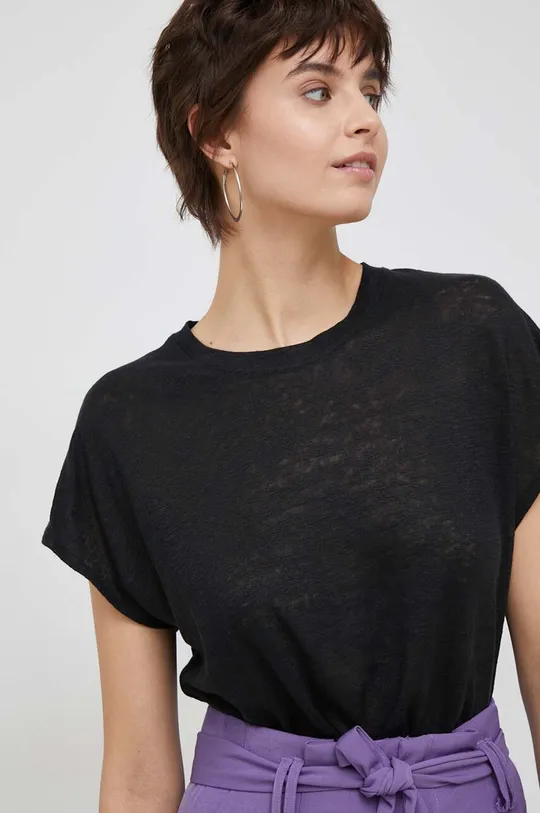 crna Lanena majica kratkih rukava Calvin Klein Ženski