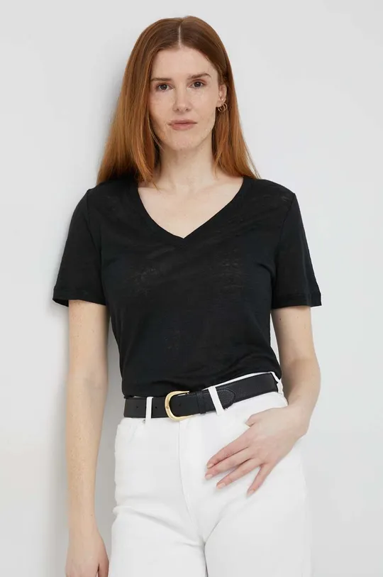 чорний Льняна футболка Calvin Klein Жіночий