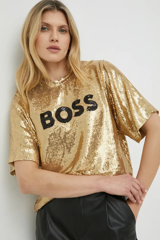χρυσαφί Μπλουζάκι BOSS Γυναικεία