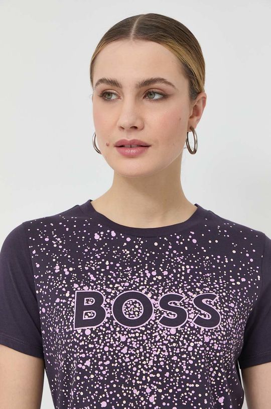 tmavě fialová Bavlněné tričko BOSS Dámský