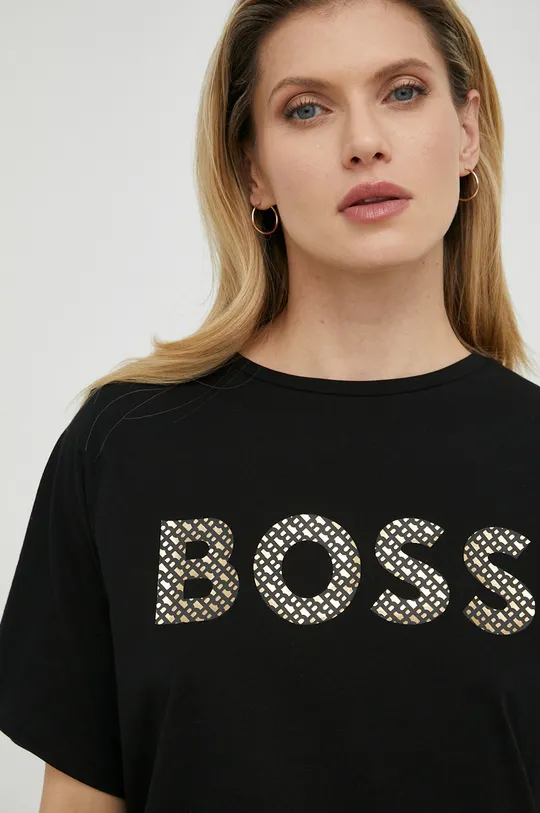 μαύρο Βαμβακερό μπλουζάκι BOSS