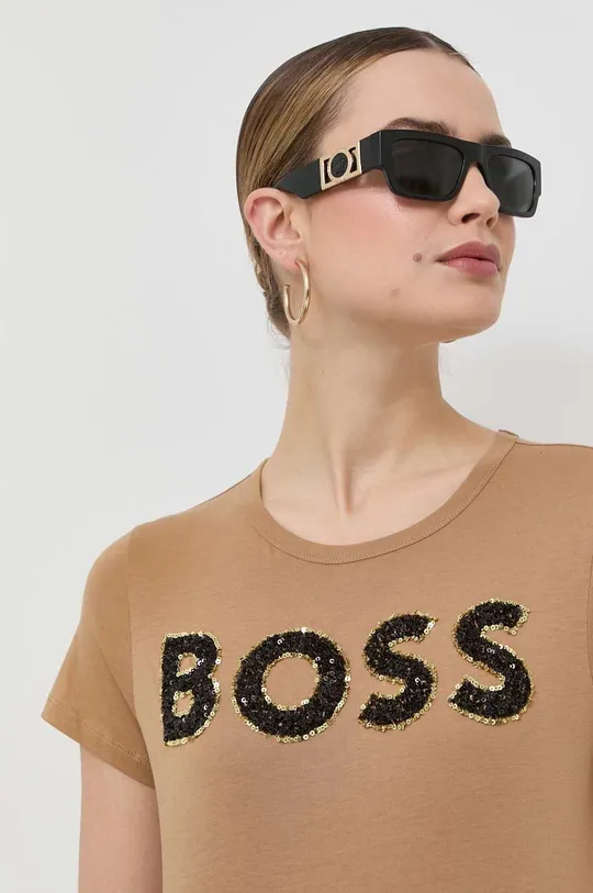 μπεζ Βαμβακερό μπλουζάκι BOSS Γυναικεία