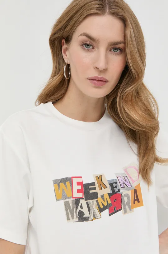 beżowy Weekend Max Mara t-shirt bawełniany