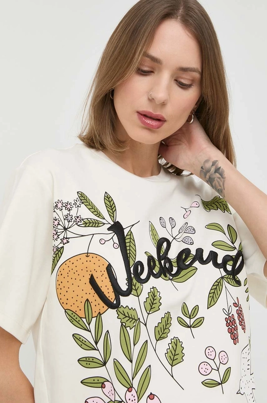 beżowy Weekend Max Mara t-shirt bawełniany