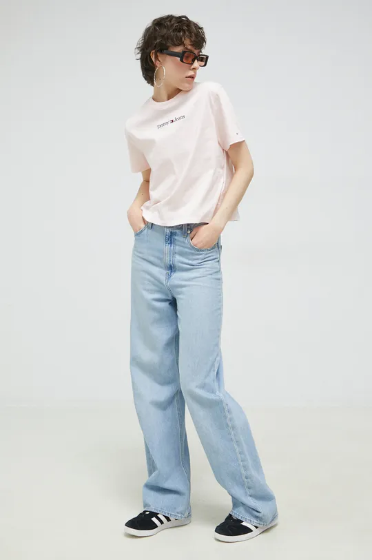 Tommy Jeans t-shirt bawełniany różowy