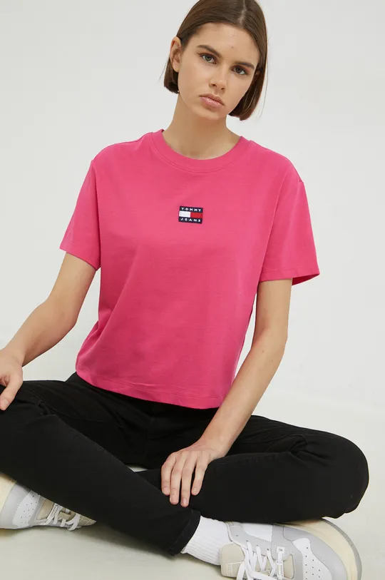 ροζ μπλουζάκι Tommy Jeans Γυναικεία