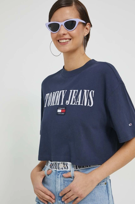 Βαμβακερό μπλουζάκι Tommy Jeans DW0DW14913.PPYX σκούρο μπλε SS23