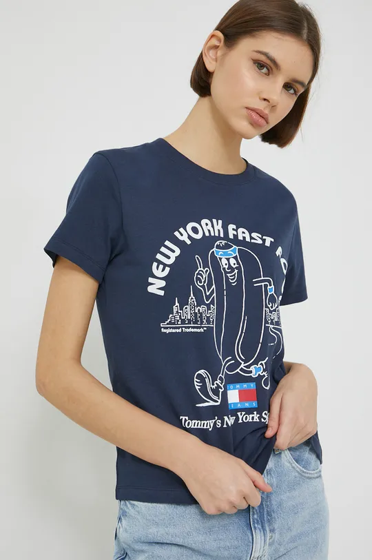 тёмно-синий хлопковая футболка Tommy Jeans Женский